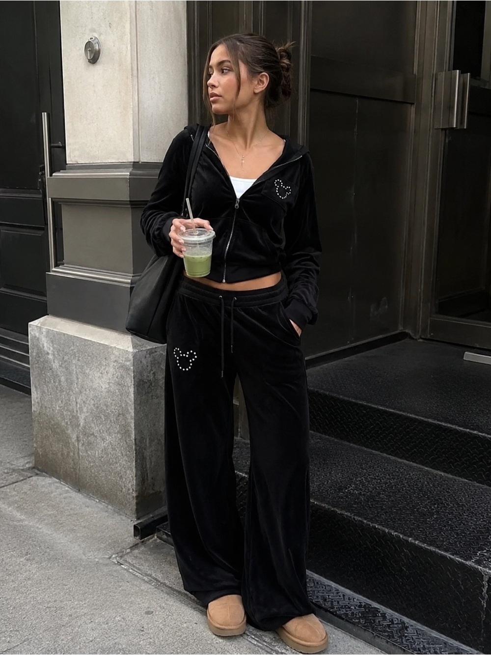 Disney Black Velour Wide-Leg Joggers Set with Crystal Heart